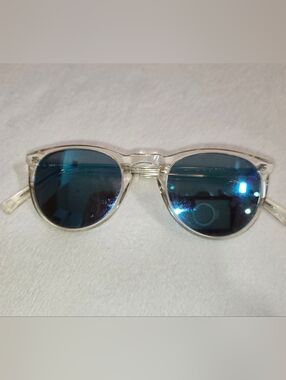 Warby Parker Haskell Crystal Clear Sunglasses with Blue Mirrored Lenses